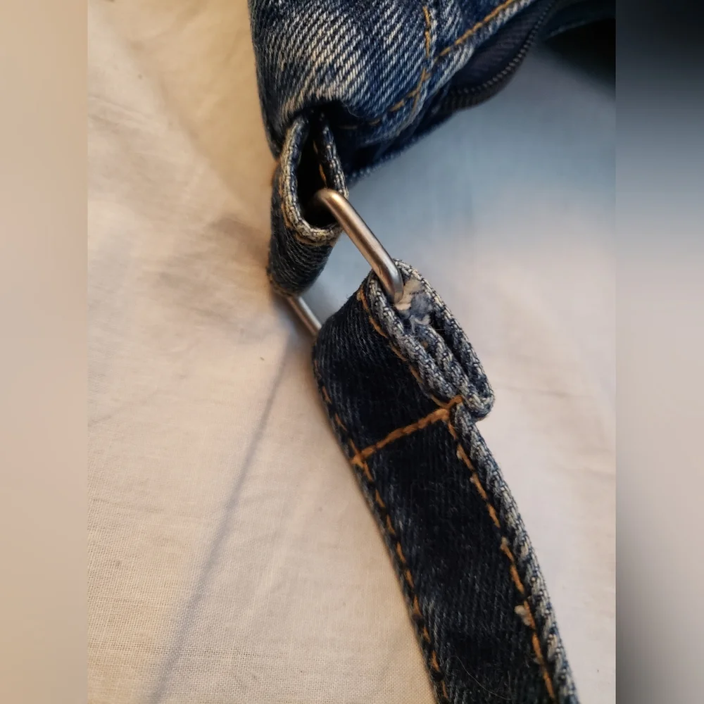 Denim Shoulder Bag with Floral Embroidery - Blue - Picture 5 of 6